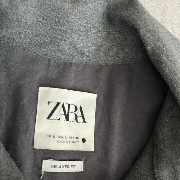 [L] Zara Women Dark Gray Relaxed Fit Shirt Jacket Shacket NWOT - Picture 3 of 11